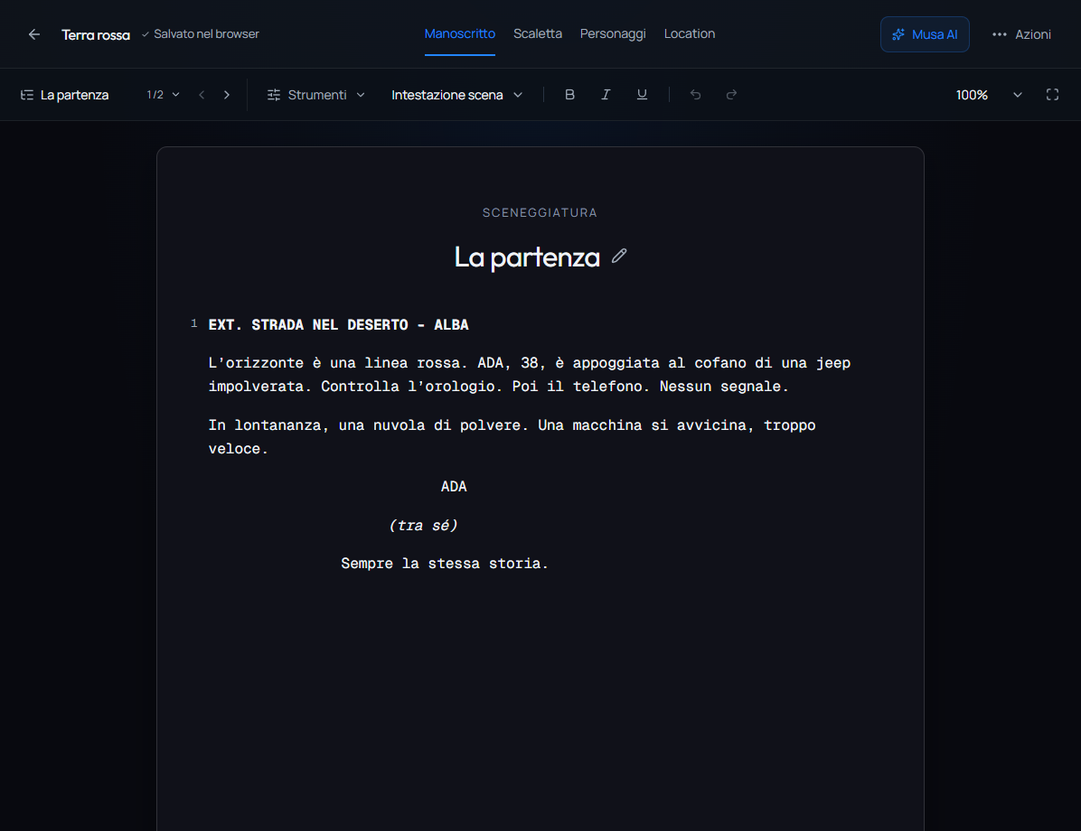 L’editor di sceneggiature, con scene e formattazione dei dialoghi